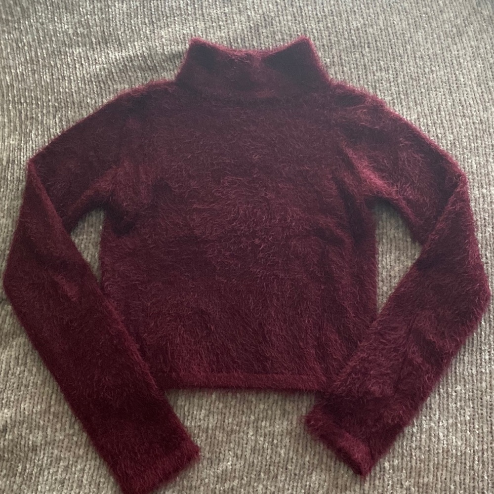 Fuzzy and soft cropped turtleneck sweater